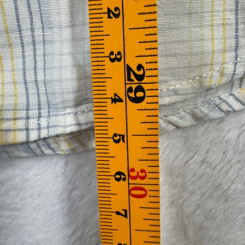 Banana Republic Button Down Shirt Mens L White Yellow Plaid Linen Cotton Blend‎